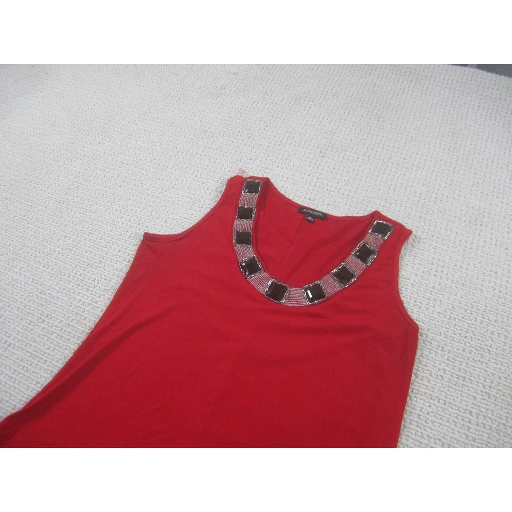 Notations Shirt Womens Medium Red Embellished Beaded Neck Sleeveless‎ Tank Top - Picture 2 of 11